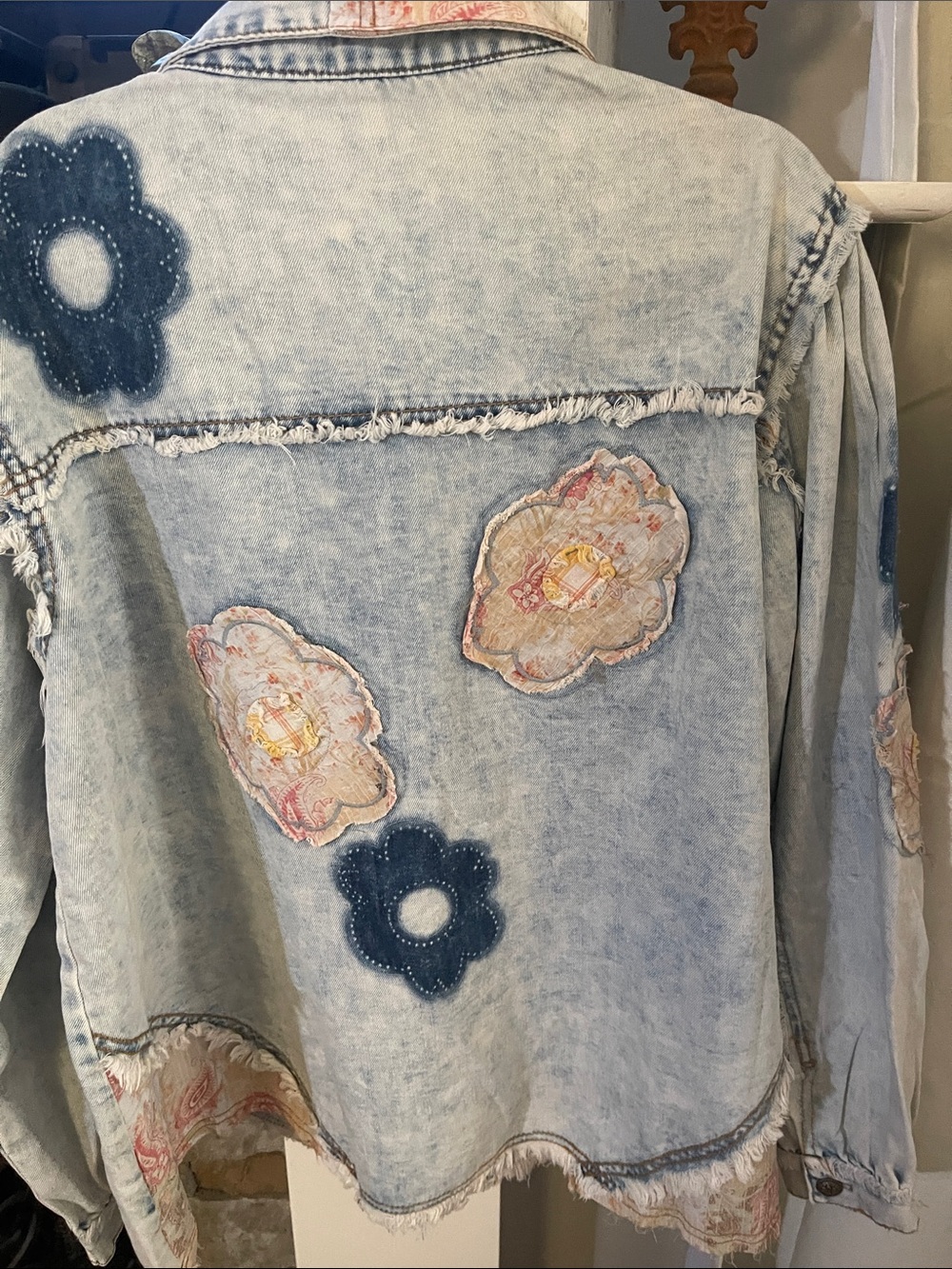 POL Light Blue Denim Jacket with Pink & Navy Floral Appliqués - Picture 6 of 6